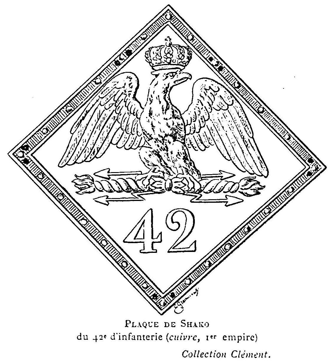 plaque de shako du 42e de ligne 1807