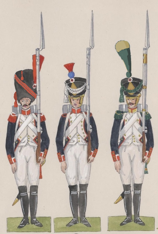 Grenadier, fusilier et voltigeur du 17e de Ligne 1809