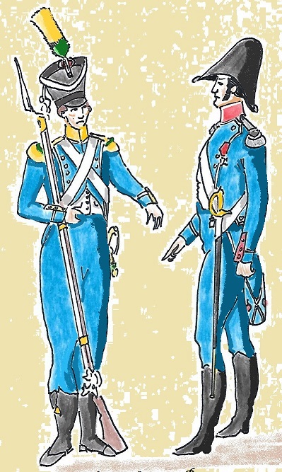 Officier de carabiniers et voltigeur du 5e Lger en 1808