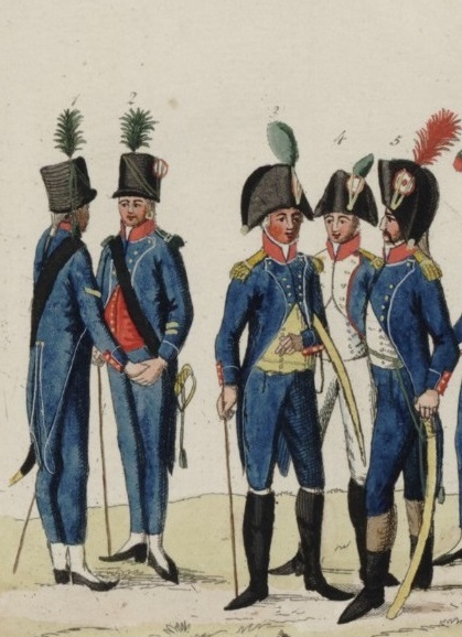 Sous-officiers et officiers d'une demi-brigade lgre de l'Arme gallo-batave vus  Nuremberg au dbut 1800