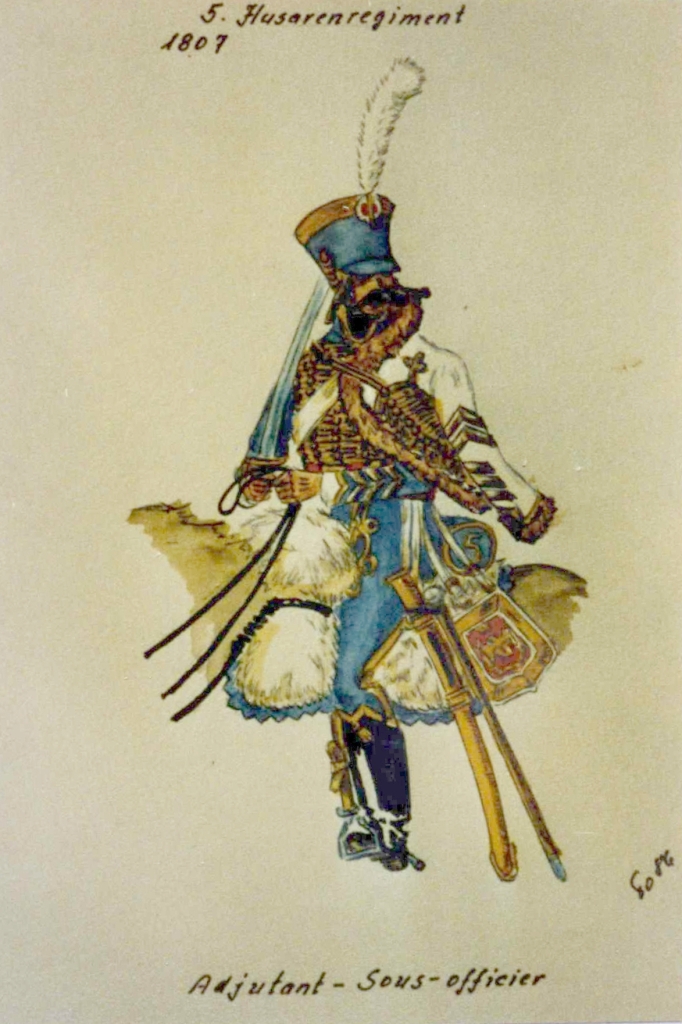 Adjudant sous-officier en grande tenue du 5e Hussards, 1807